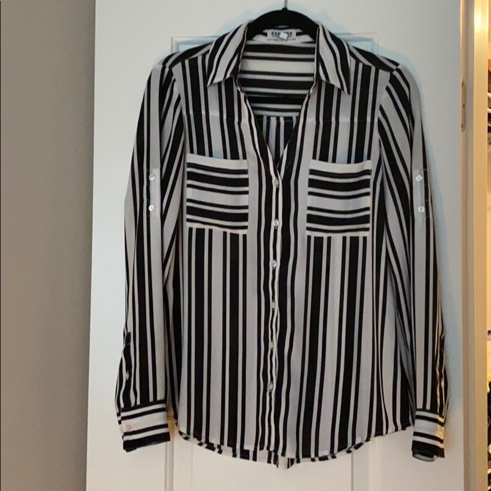 Black and White Stripe Button Up Blouse